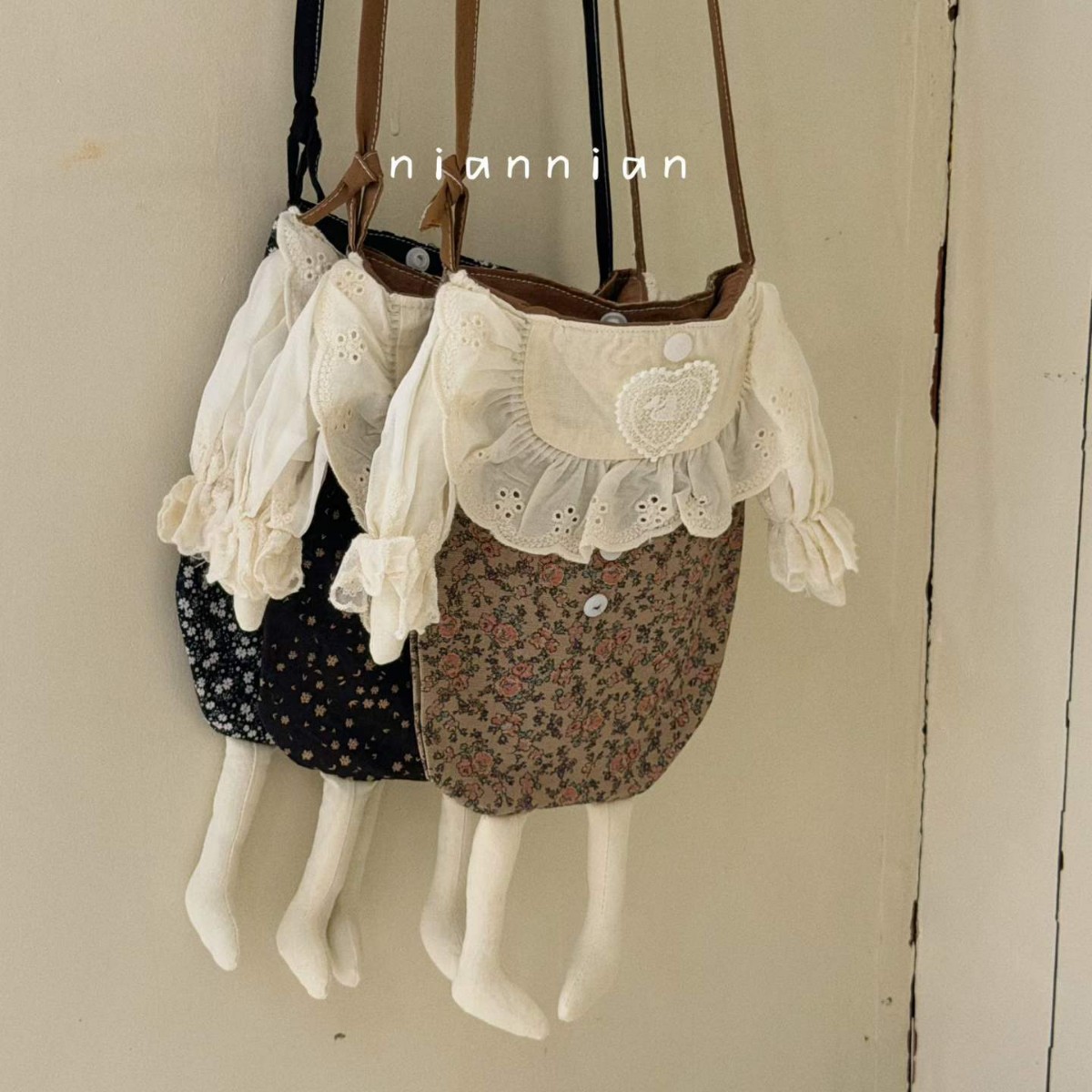niannian's new spring and autumn fabric cute floral dress children's outdoor decorative crossbody small bag