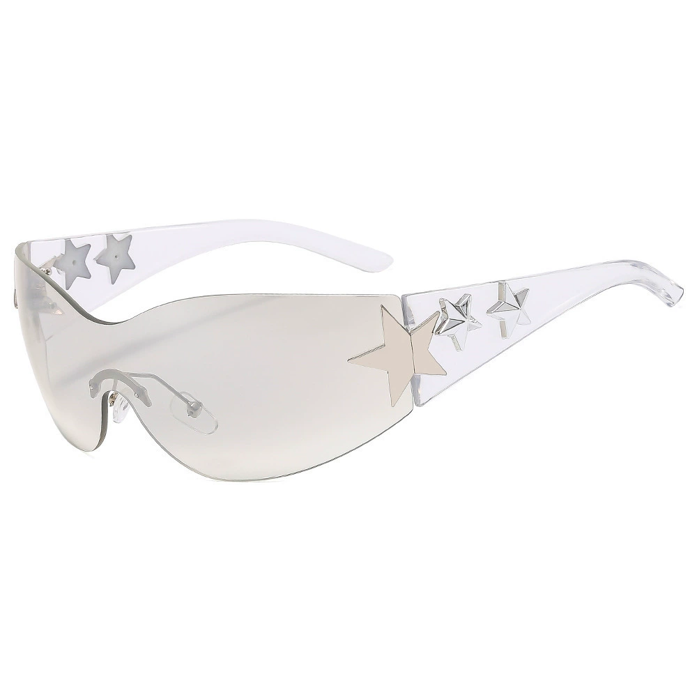 Travel Solar-Powered Sunglasses, Unisex, Shield Rimless with Star Accents, UV Protection