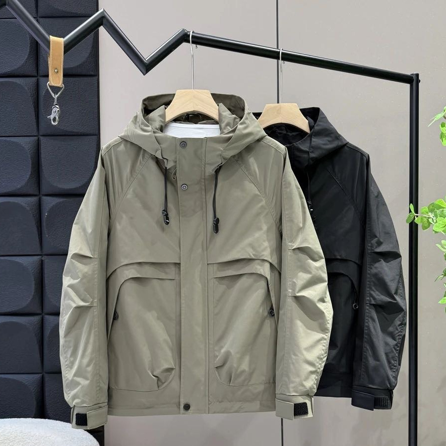 Cross-Border 2025 Autumn New Men's Hooded Windproof Jacket Loose Jacket Men's Outdoor Workwear Outerwear