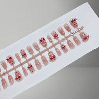 穿戴甲30片整条T068短梯相思红蝶微笑猫眼可爱波点少女显白百搭甲