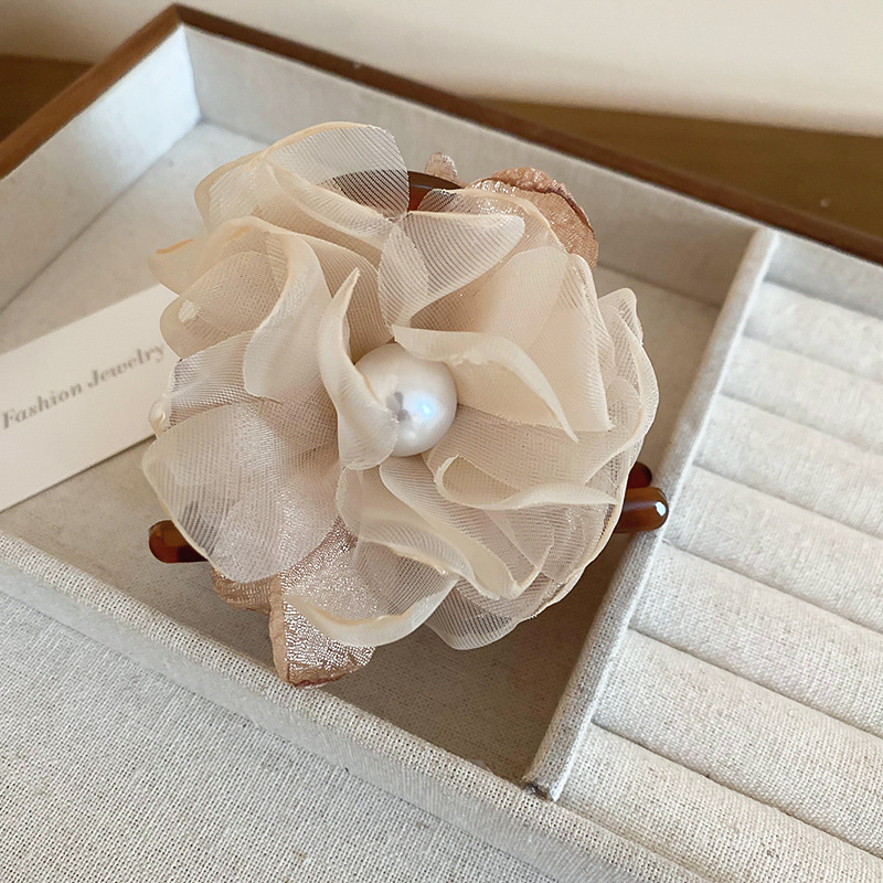 Super hada organza flor perla pinza para el cabello pinza dulce y elegante pinza de tiburón estilo literario de nicho accesorios para el cabello