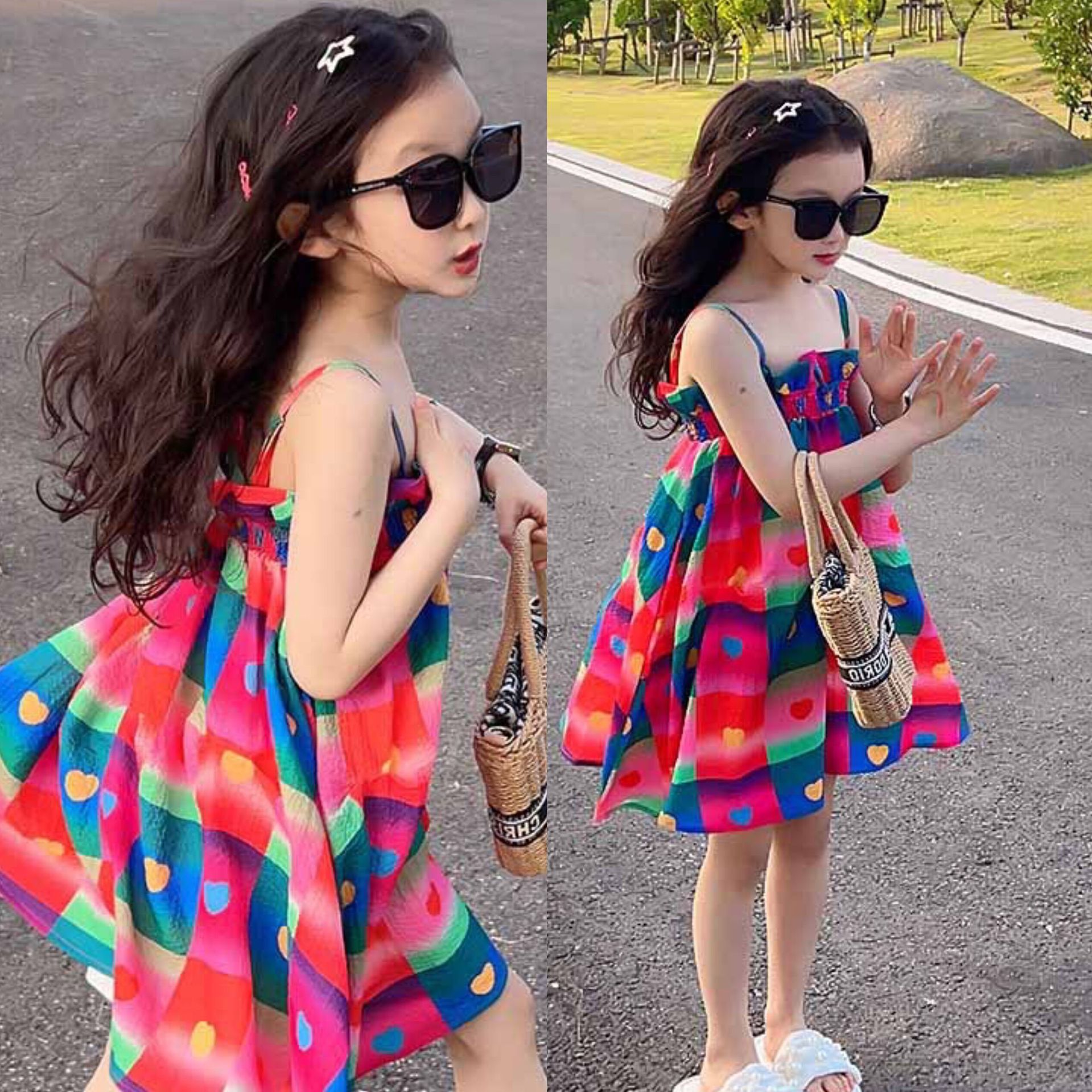 Girls suspender dress new summer vacatio...