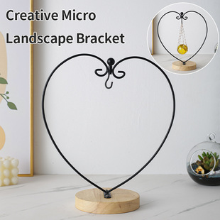 Micro-Landscape Ecological Bottle Hanging Iron Frame Glass Vase Iron Art Wooden Base Hanger Jewelry Creative Home Decoration