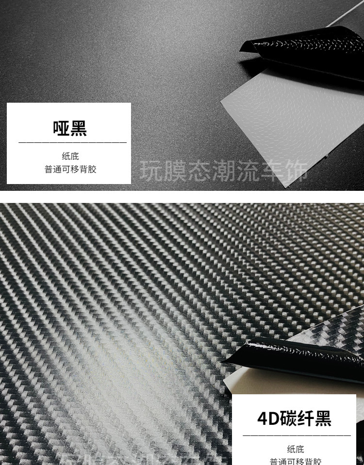 Carbon Fiber Car Color Change Film Glossy Black Matte Black 3D7D Carbon Fiber Pattern Pet Piano Black Trim Strip Car Body Modification