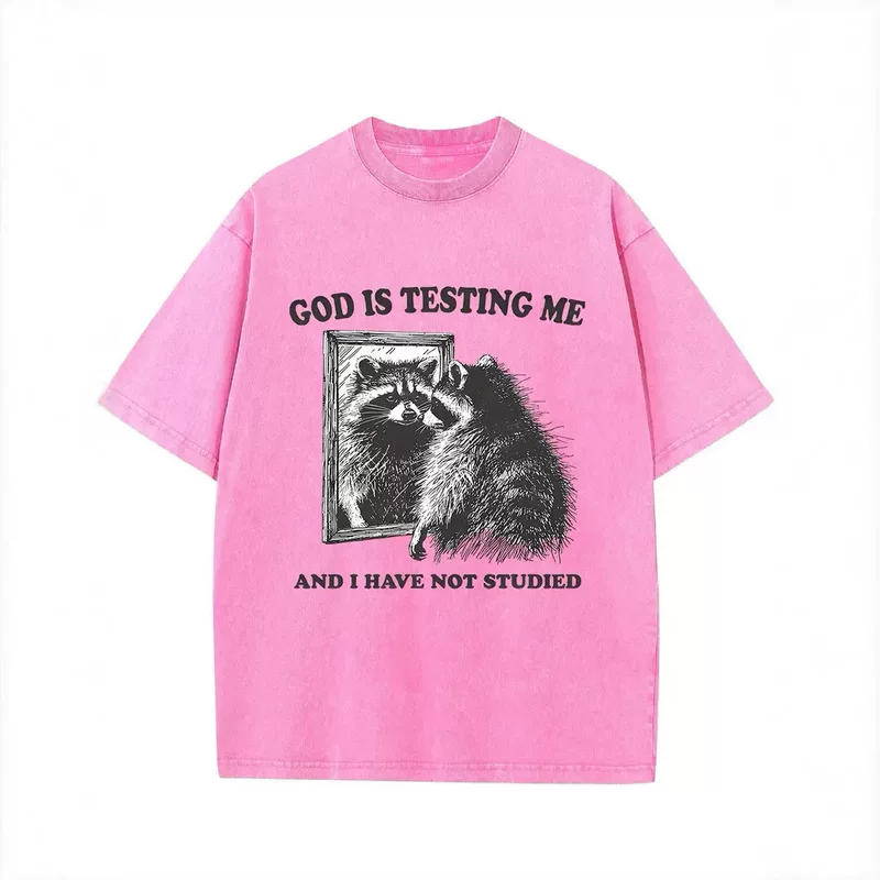 Cross-border heavyweight wash round neck retro old T-shirt wholesale god it testing me pure cotton cotton short sleeves