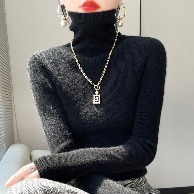 Non-Pilling Autumn and Winter Turtleneck Sweater for Women, Slim-Fit Inner Layer, Tight-Fitting Base Shirt, Stylish Stacked Collar Knit Sweater, Versatile