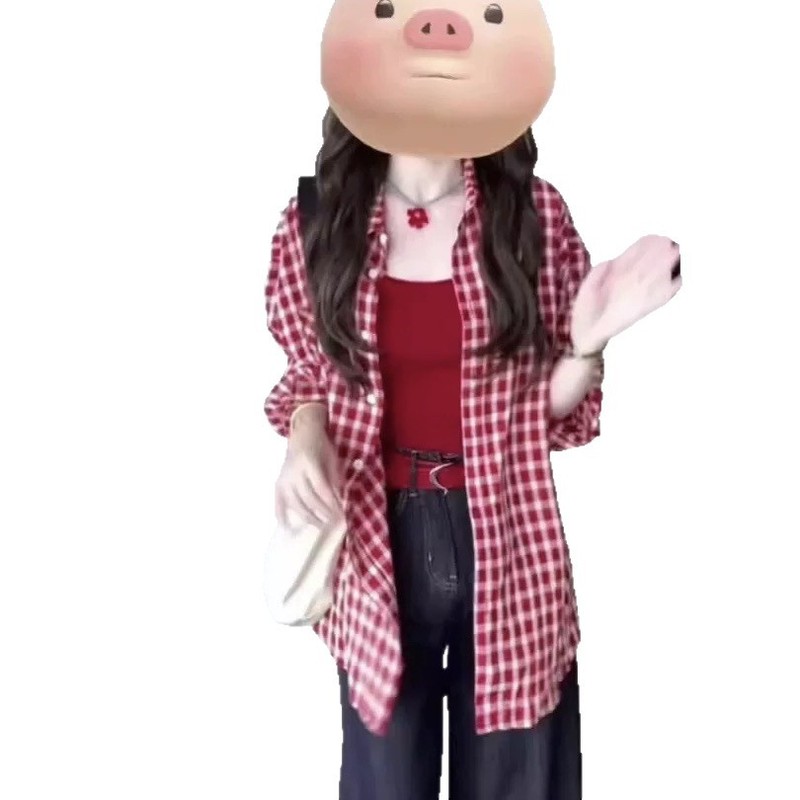 韩系复古红色格子衬衫外套女夏季新款松弛感休闲衬衣宽松防晒上衣|undefined