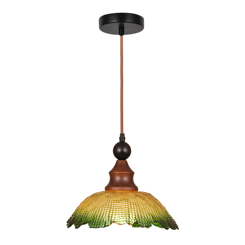 Landelier de comedor de vidrio retro mesa de comedor iluminación de bar decoración medieval madera sólida tres cabezas lámpara de comedor L271