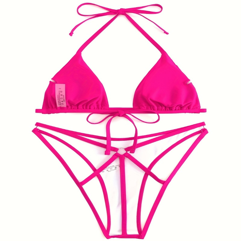 Traje de Baño Bikini 2023, Triangular, Espalda Descubierta, con Tiras, Bloques de Color, para Vacaciones en la Playa, Venta al por Mayor, Suministro Exclusivo Transfronterizo