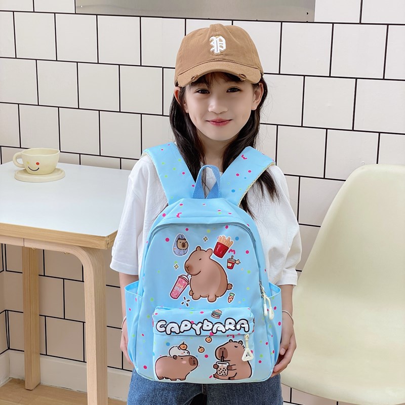 Jardín de infantes pequeña clase mochila infantil encantadora impresión capibara mochila para niños y niñas mochila para niños de gran capacidad