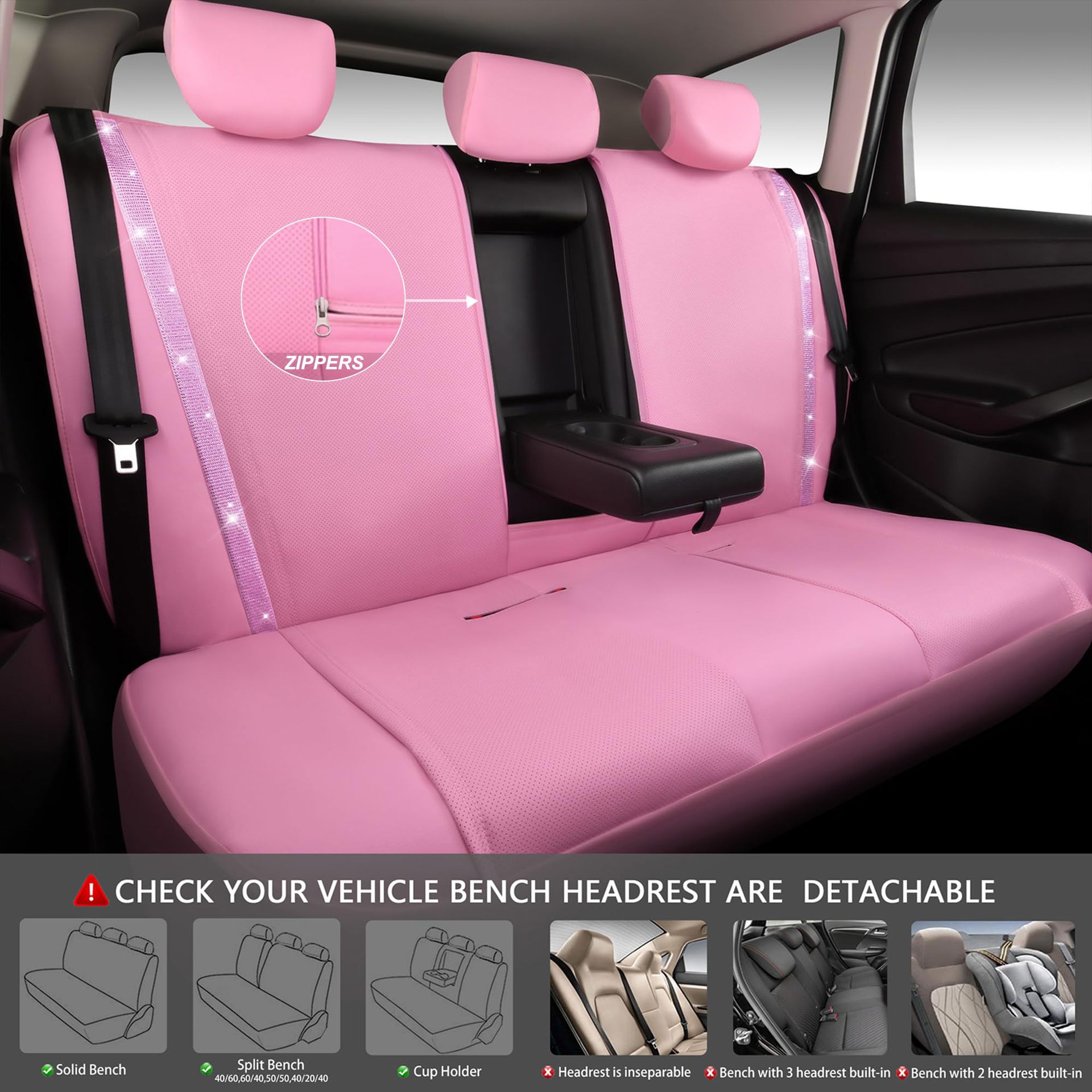 Diamond-Studded Car Seat Set, Rhinestone Car Seat Covers, Diamond Leather Car Seat Covers, Universal