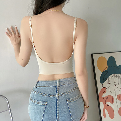 2024 spring and summer new ice silk beautiful back camisole with breast pads for hot girls to wrap their breasts inside and wear outside tube top underwear