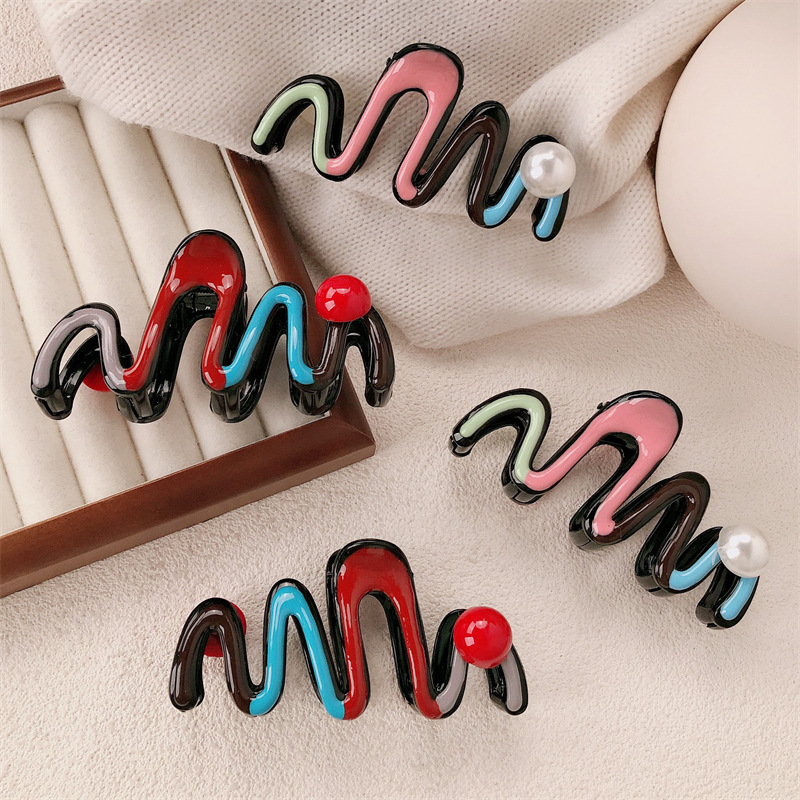 Manual goteo de aceite ondas perlas agarrando clip de pintura de color gran clip de tiburón rojo de la red de cabello de la cabeza trasera