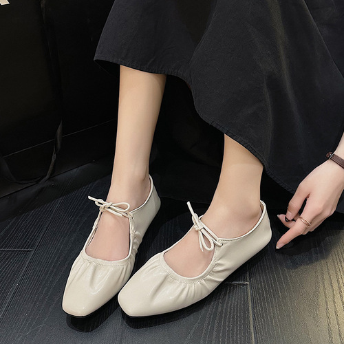 Ballet Dance Shoes French Evening Wind Silver Mary Jane Shoes 2025 Flat Elegant Square Toe Open Toe Single Shoes