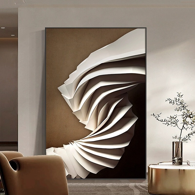 Modern Minimalist Living Room Floor-Standing Decorative Painting Abstract Sofa Background Mural Design White Geometric Pattern Modern Minimalist Living Room Floor-Standing Decorative Painting Abstract Sofa Background Mural Design White Geometric Pattern