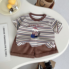 2025新型洋気男の子poloシャツ子供用デニム2点セット子供用男の子夏服半袖セット