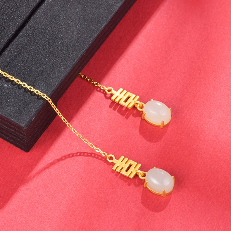 Cabas S925 инкрустированные серебром натуральный гетанский нефрит счастливые слова Серьги Национальный прилив индивидуальные серьги производители на заказ оптовый заказ