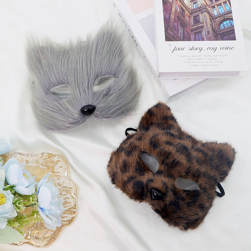 Halloween nueva máscara de gato de fuego transfronterizo props de baile de maquillaje cosplay peluche zorro mitad de cara máscara
