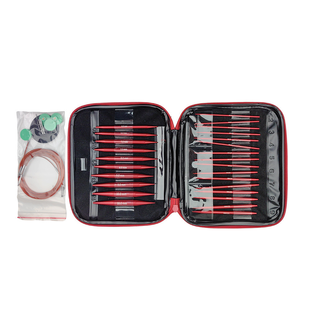 Herramienta de tejido Aguja de anillo de alúmina roja mate Desmontaje Aguja de anillo Cambio de cuerda Aguja de suéter Un conjunto de 13 paquetes de PU