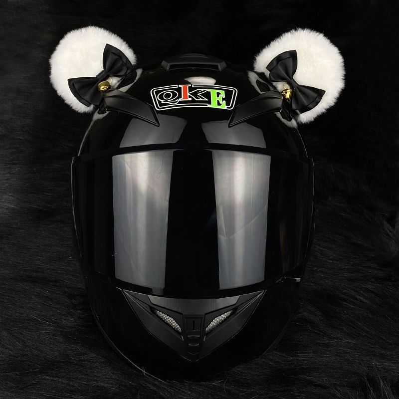 Motuoche Lolita Cute Helmet Bear Ear Cat Ear Electric Motorcycle Helmet Decoration (Auto Parts and Accessories) - white-ear-black-ribbon-1-pair