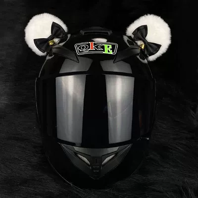 Lolita Cute Helmet Bear Ears Cat Ears Electric Motorcycle Helmet Decoration Men's and Women's Helmet Ornaments (Motosiklet dəbilqələri) - 1-pair-of-white-eared-black-silk