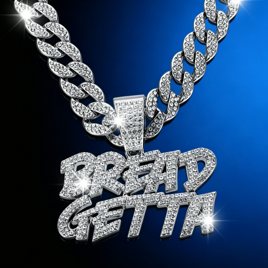 Aleación de diamante completo Hip-Hop BREAD GETTA doble colgante alfabético creativo de personalidad europea y americana para hombres y mujeres