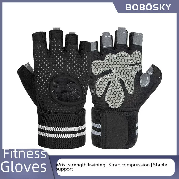 Cross-Border Fitness Gloves Men's Half-Finger Sports Fitness Gloves Anti-Callousing Weightlifting Gloves Iron Gloves