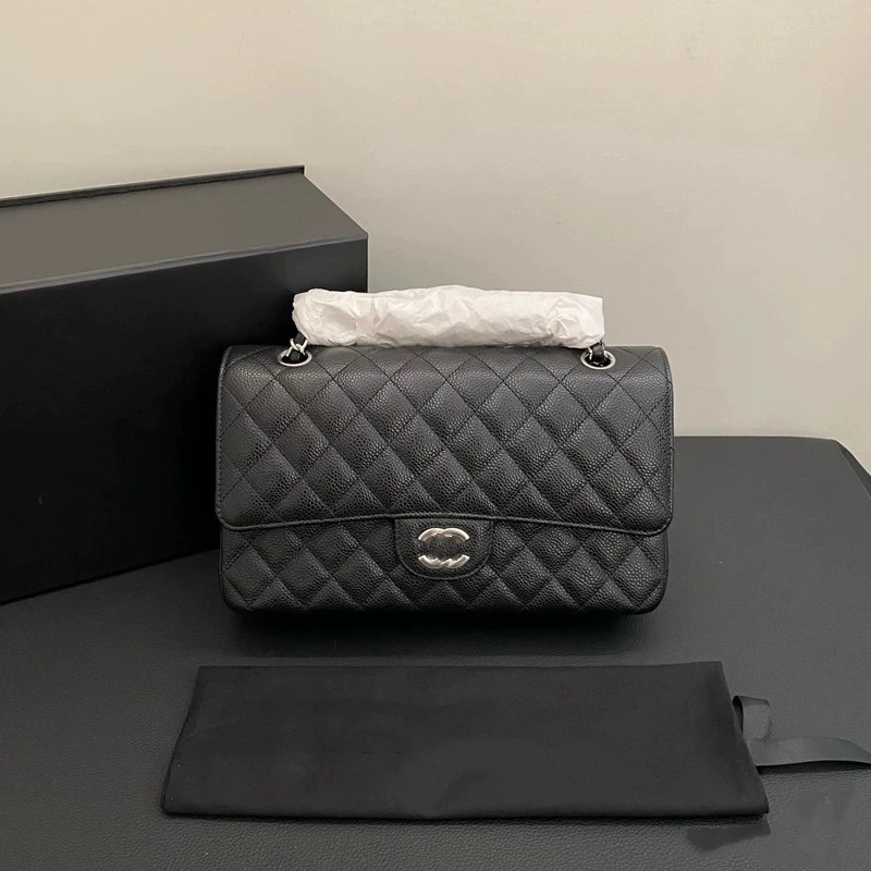 One-shoulder bag, classic diamond-quilted genuine sheepskin leather, 25 cm, high-end