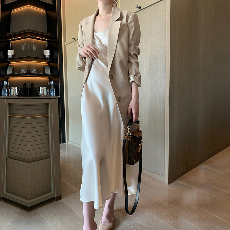 2026 Spring/Summer Hot-Selling Acetate Dress Satin Slimming Versatile Internet Celebrity Strap Dress Tiktok Outfit Long Dress