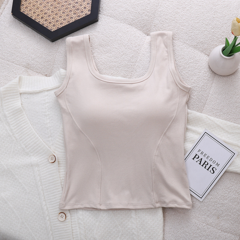 Primavera y verano nuevo chaleco de todo fósforo de color sólido para mujer, espalda hermosa, delgado con almohadilla para el pecho, ropa interior de talla grande, top sin mangas