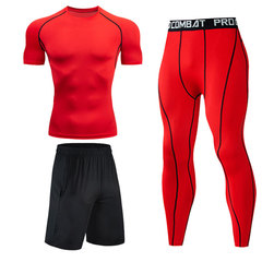 Men's Athleisure Set: Tight Short-Sleeve Top and Long Pants, Quick-Dry Elastic Running and Cycling Basketball Football Training Gear