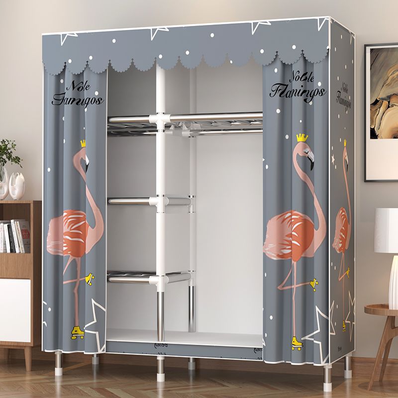 Simple Wardrobe for Home Bedroom, Thickened and Reinforced Steel Tube Assembly, All-Steel Frame Fabric Wardrobe for Rental Housing Storage Closet