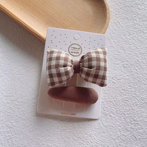 Korean hair accessories children's headwear fabric flower BB clip girls side bangs clip plaid clip 2 pack hair clips
