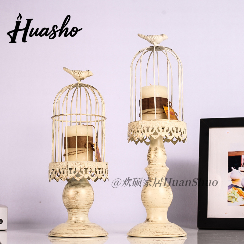European -style iron creative white retro bird cage carved…