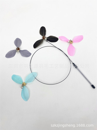 Star Smart Cat Long Wire Rotating Windmill Cat Teaser with Self-Hooking Bell Feather Replacement Fishing Style Cat Toy