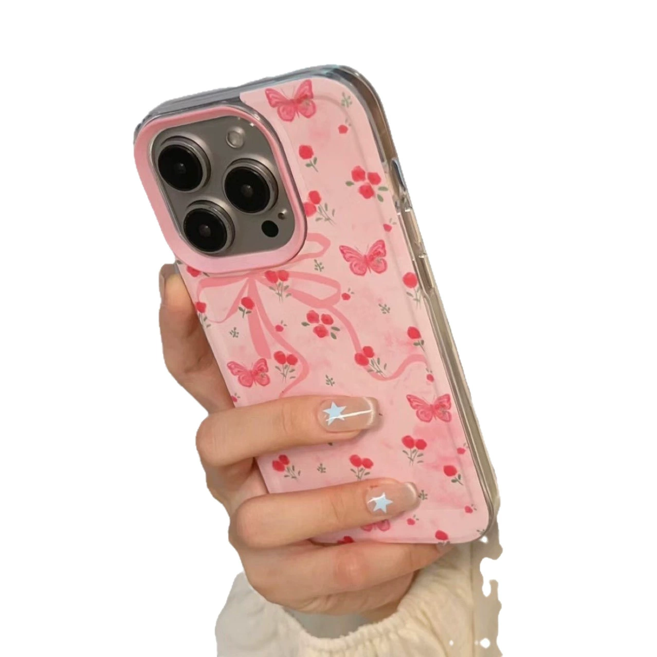 Чехол для телефона (Apple) iPhone 11–17 серия, корпус космический с цветочным рисунком бабочки, легкий 36 г