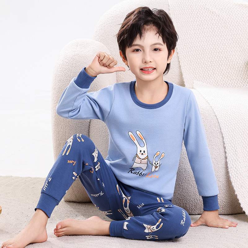 타오-가을옷과 가을바지 세트) 파란색 바탕에 토끼 두 마리
