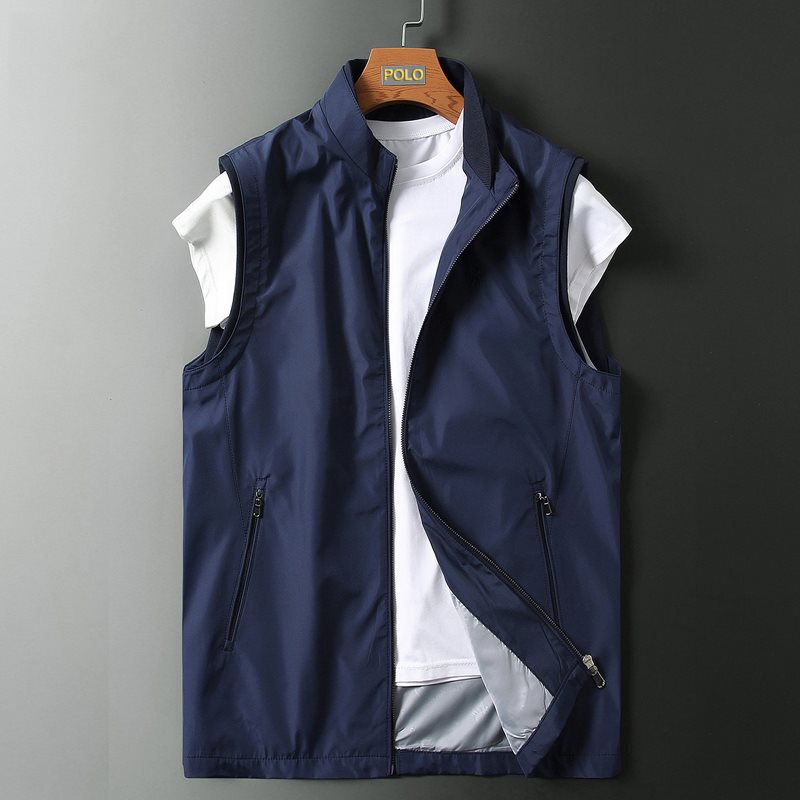 Tommy Sports Vest Men's Summer Lightweight Outdoor Fishing Travel Casual Men's Vest Stand Collar Waistcoat