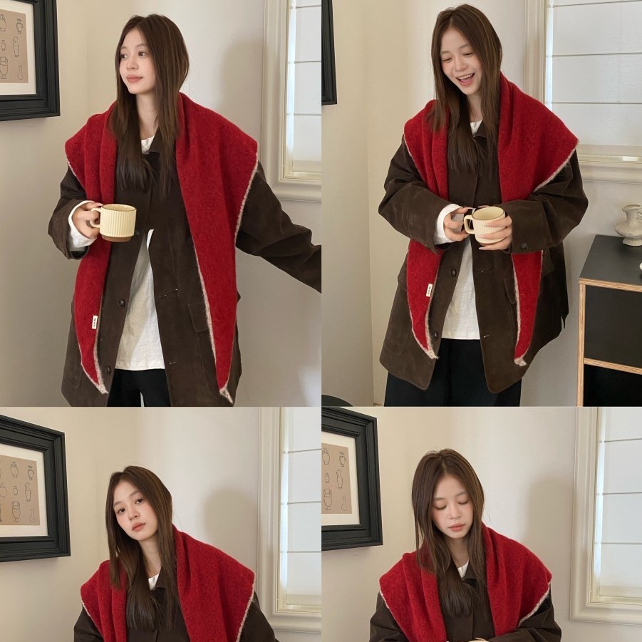 Custom-made large shawl with a high-end feel, wool blend triangle scarf for autumn and winter, women's warm knitted triangle scarf, multi-purpose neck warmer