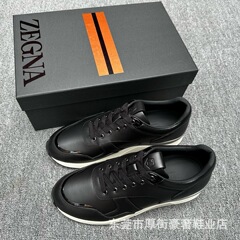 新款男鞋时尚休闲鞋头层牛皮系带圆头跑步运动鞋防滑厚底低帮鞋男