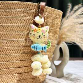 东南亚泰国手工刺绣布艺猫咪鱼纪念品特色民族风包挂挂件流苏礼物