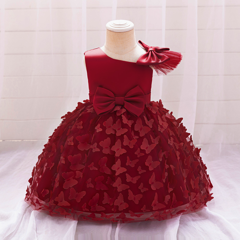 Nuevo vestido de princesa para niñas, vestido de gasa de red para niños, niña, niña pequeña tridimensional, falda de tutú de mariposa, falda de cumpleaños