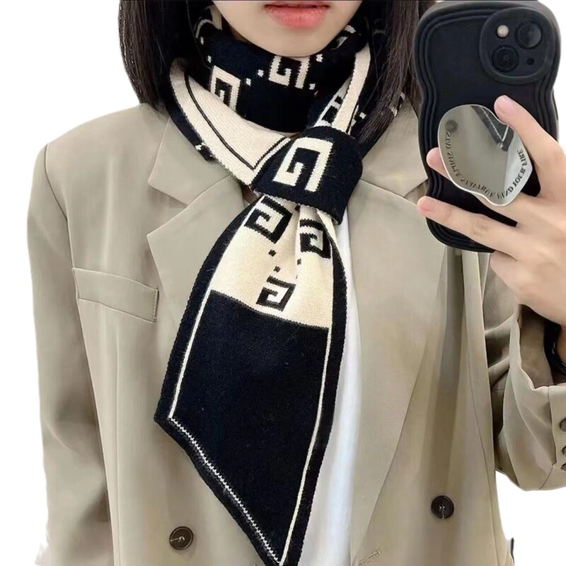 2023マフラー冬の女性の新型白黒クラシック保温百合韓国版高級感マフラー両面防寒|undefined