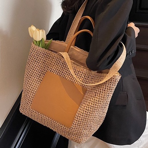 Large-capacity Women's Handbag New Model Hollow-out Fashion Woven Seaside Beach Tote Straw Large Bag_voghion.com