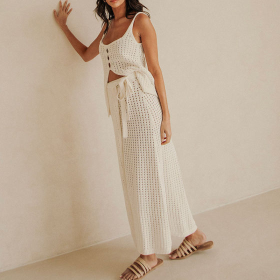 2025 European and American Cross-border Spring and Summer Leisure Beach Style suit Sling Split Design Sense Strap Long Dress Two-piece Set