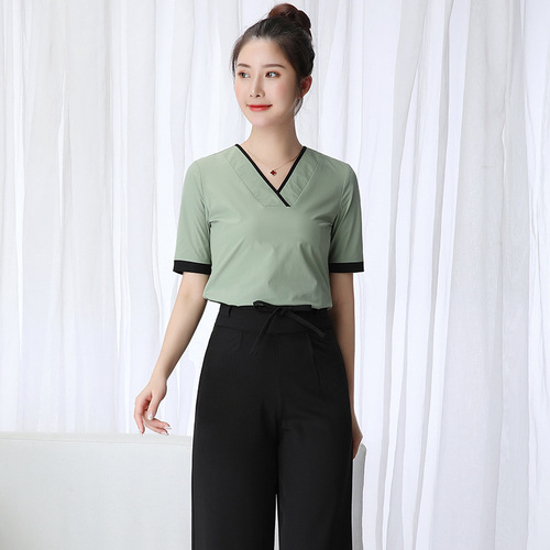 Beautician Work Clothes Women's Chinese Pedicure Foot Bath Technician Hotel Service Employee Clothes JY-089 Short Sleeve