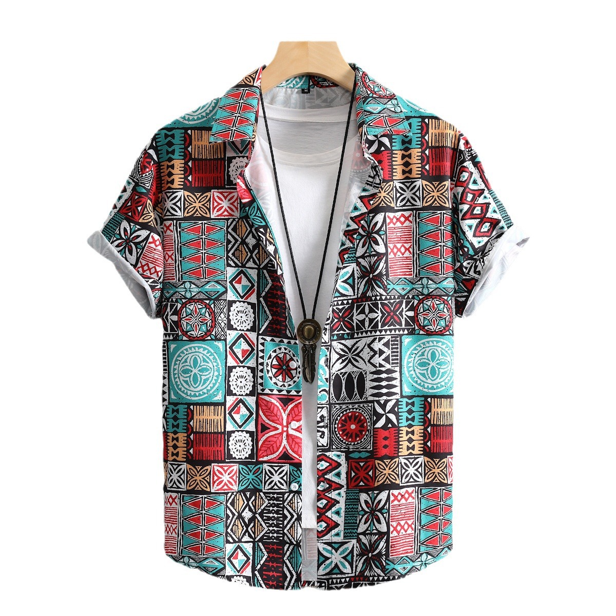 2023 verano nuevos hombres camisa estilo étnico hombres de Oriente Medio patrón retro Impresión digital camisa de manga corta