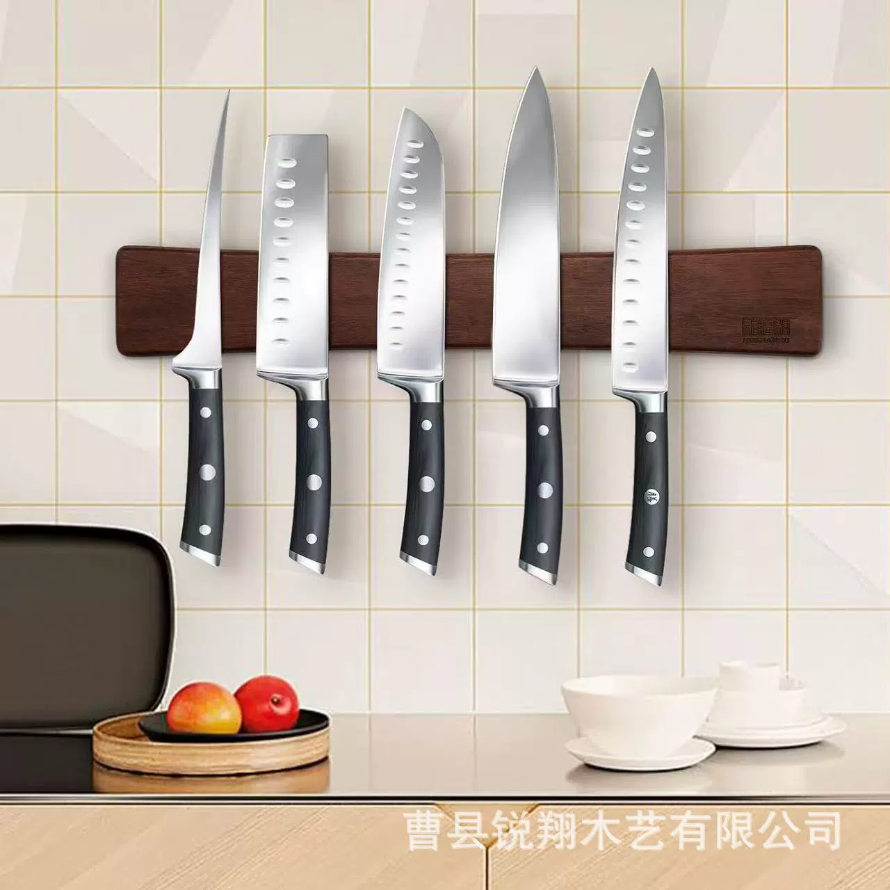 Трансграничный деревянный магнитный держатель для ножей, домашняя кухня, кухонная утварь, стеллаж для хранения, ретро, ​​двойной ряд, магнитный держатель для ножей из цельного дерева