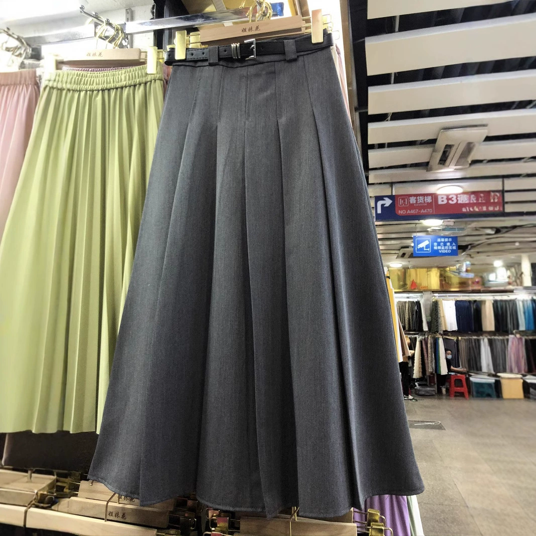 Серый костюм Юбка Женская весна и осень с высокой талией плиссированная юбка