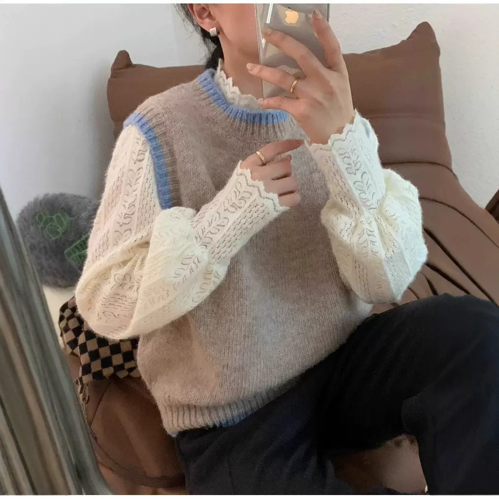 甜甜的软软的半高领蕾丝打底衫女秋冬叠穿内搭气质洋气奶白色小衫